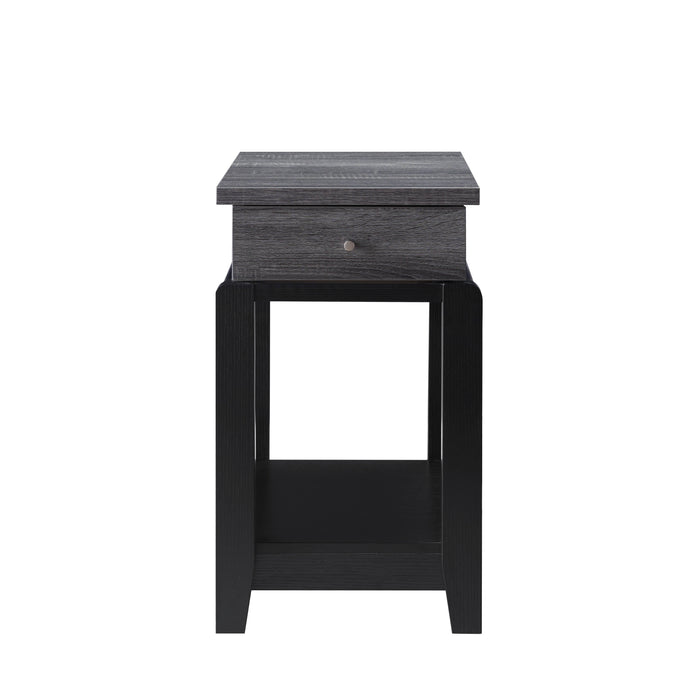 Sofa Side Table, Home Contemporary Table With Drawer And Bottom Shelf - Distressed Grey & Black