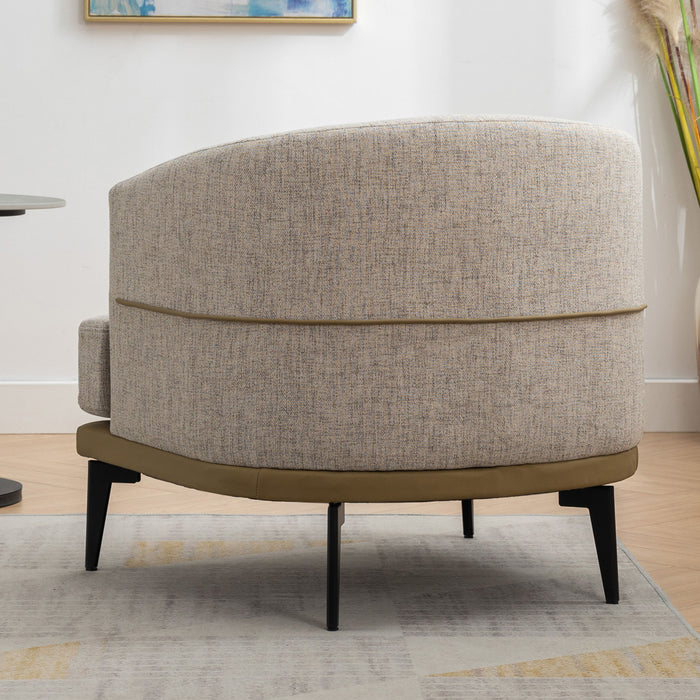 Modern Two-Tone Barrel Chair, Upholstered Round Armchair For Living Room Bedroom Reading Room