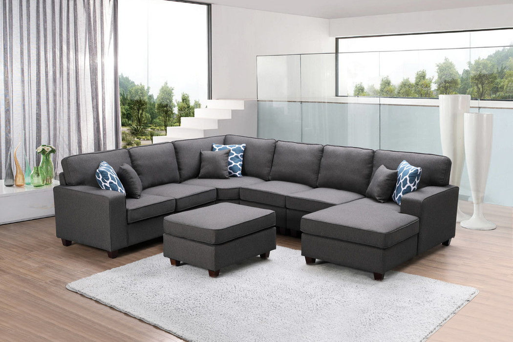 Brooke - Linen 7 Piece Modular L-Shape Sectional Sofa Chaise And Ottoman