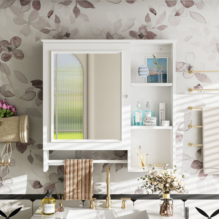 Wall Mounted Bathroom Storage Cabinet, Medicine Cabinets With Large Mirror Door, Adjustable Shelves And Three Open Storage Levels(Not Include Bathroom Vanity)