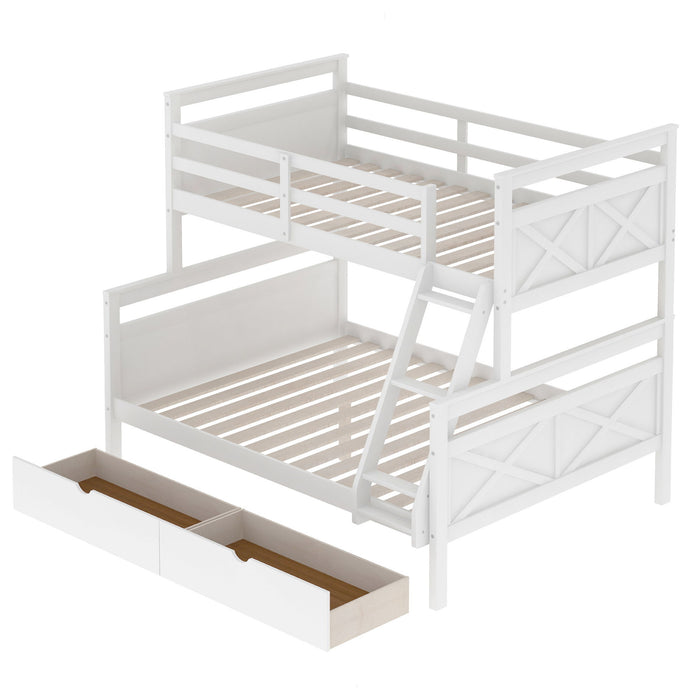 Kids Furniture - Bunk Bed With Ladder, Two Storage Drawers, Safety Guardrail