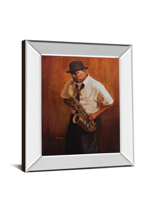 Sax Player - Mirror Framed Print Wall Art - White