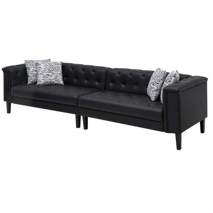 Sarah - Vegan Leather Tufted Sofa With 4 Accent Pillows