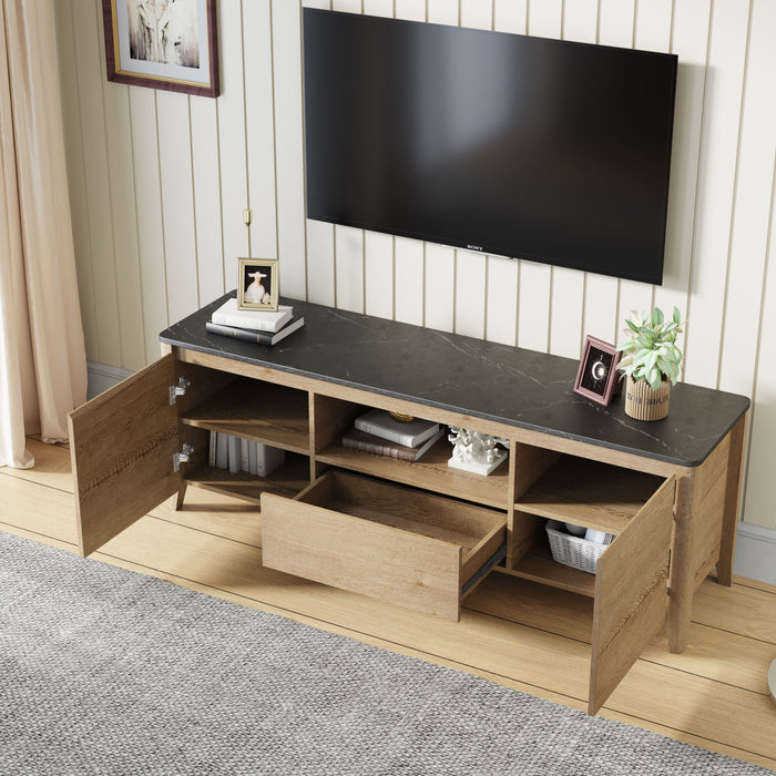 Modern TV Stand With LED Lights Entertainment Center TV Cabinet With Storage For Upholstered To 80" For Gaming Living Room Bedroom - Natural Wood Wash