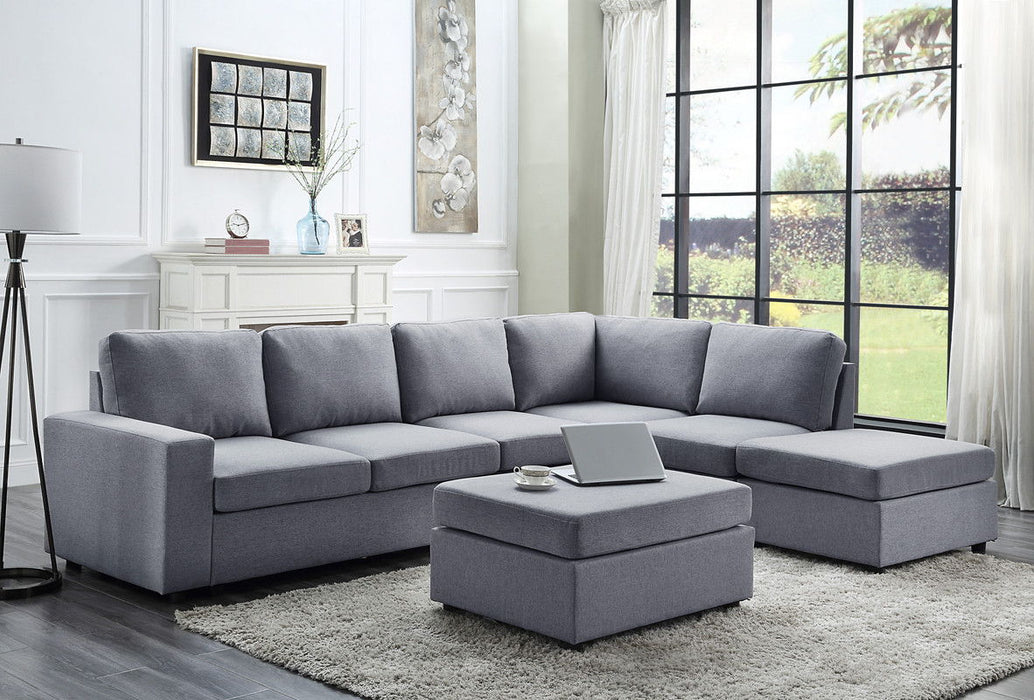 Cassia - Linen 7 Seat Reversible Modular Sectional Sofa With Ottoman
