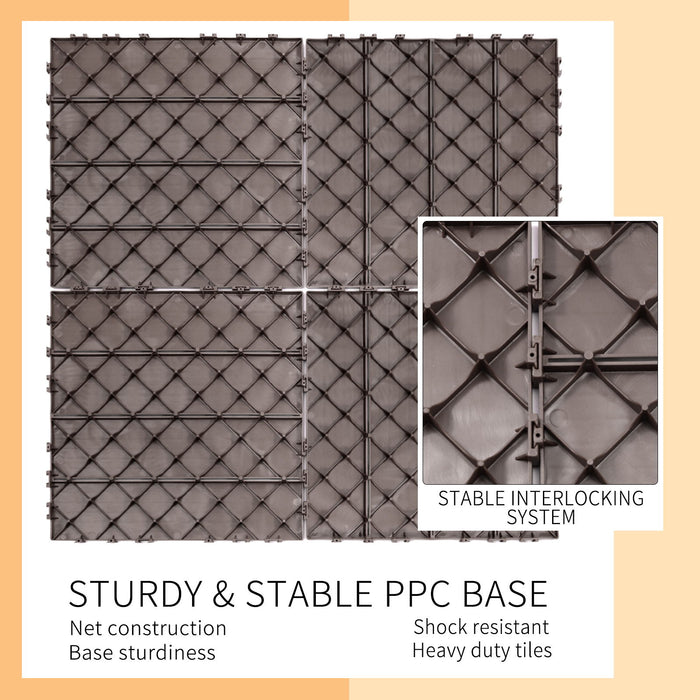 Plastic Interlocking Deck Tiles (Pack Of 44), Patio Flooring Outdoor Waterproof All Weather Use For Garden, Poolside Front / Back Yard - Light Coffee