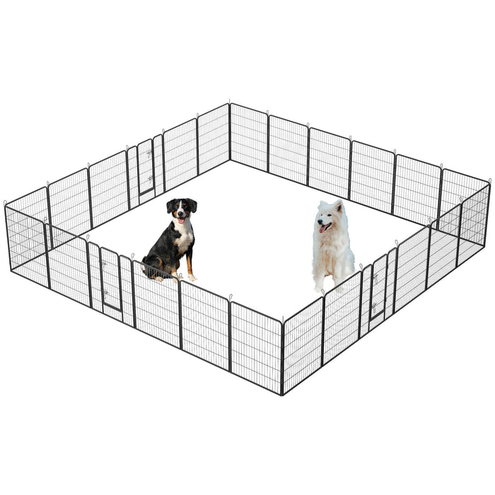 Dog Playpen Foldable 24 Panels Dog Pe Height Pet Enclosure Dog Fence Outdoor With Lockable Door For Large / Medium / Small Dogs, Puppy Playpen, RV, Camping Pet Fence - Black