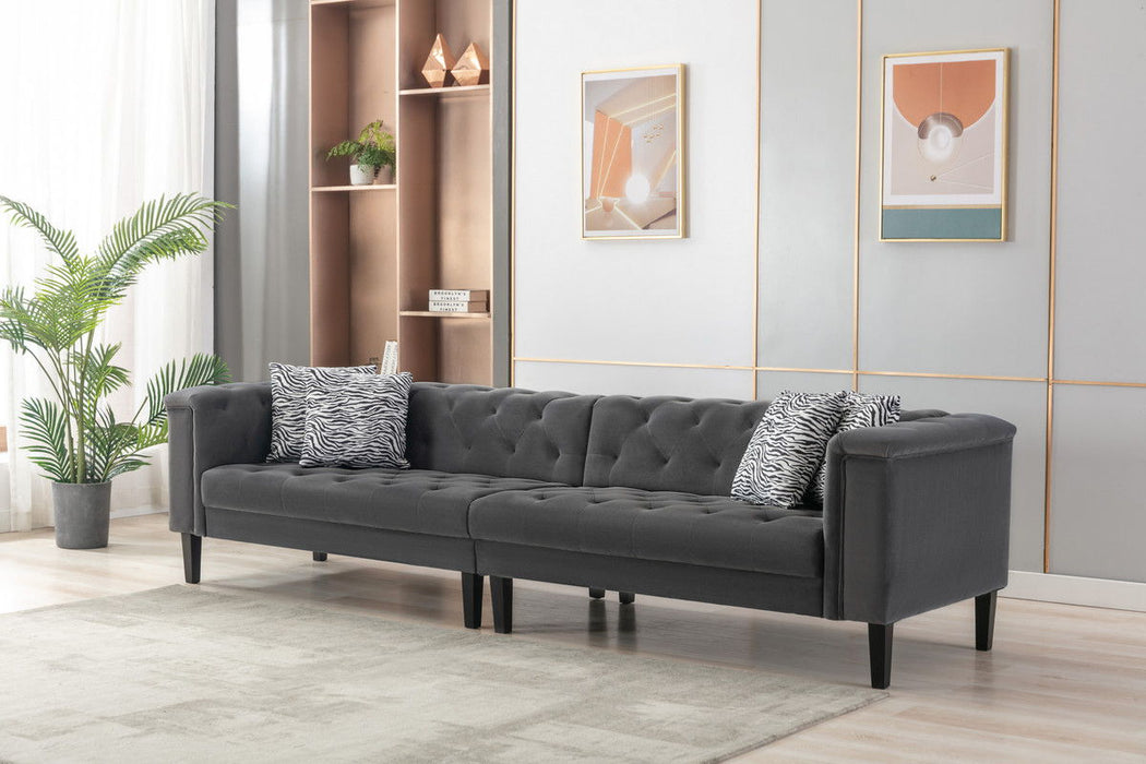 Mary - Velvet Tufted Sofa With Accent 4 Pillows - Dark Gray