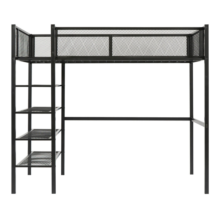 Loft Bed With 4 Tier Shelves And Storage
