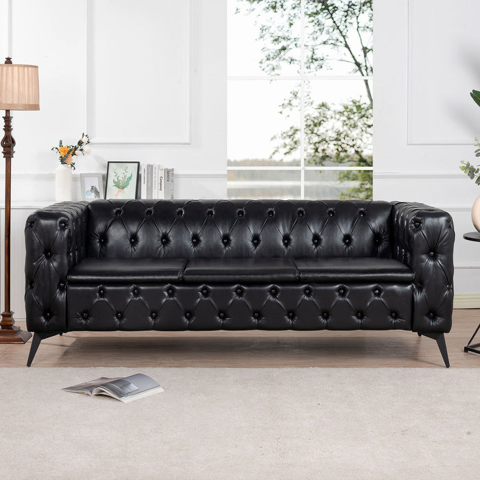 Square Arm Removable Cushion 3 Seater Sofa - Black