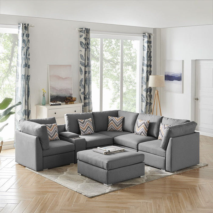 Amira - Fabric Reversible Sectional Sofa With USB Console And Ottoman