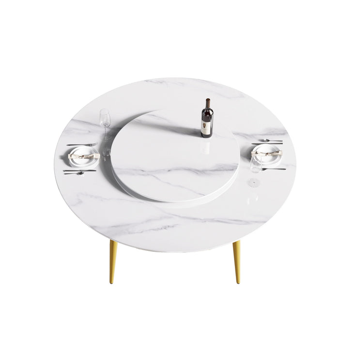 Modern Artificial Stone Round Dining Table, Can Accommodate 6 People Artificial Stone Turntable - White