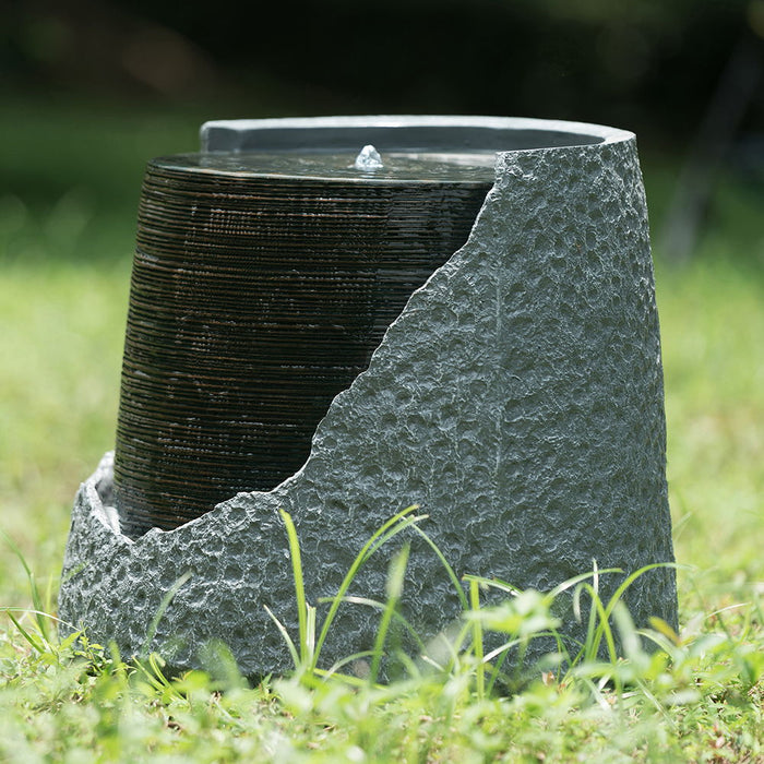 19.7" Indoor Outdoor Polyresin Water Fountain, Unique Broken Urn Fountain Chic Dynamic Modern Design With Light For Garden, Lawn, Backyard, Porch - Gray