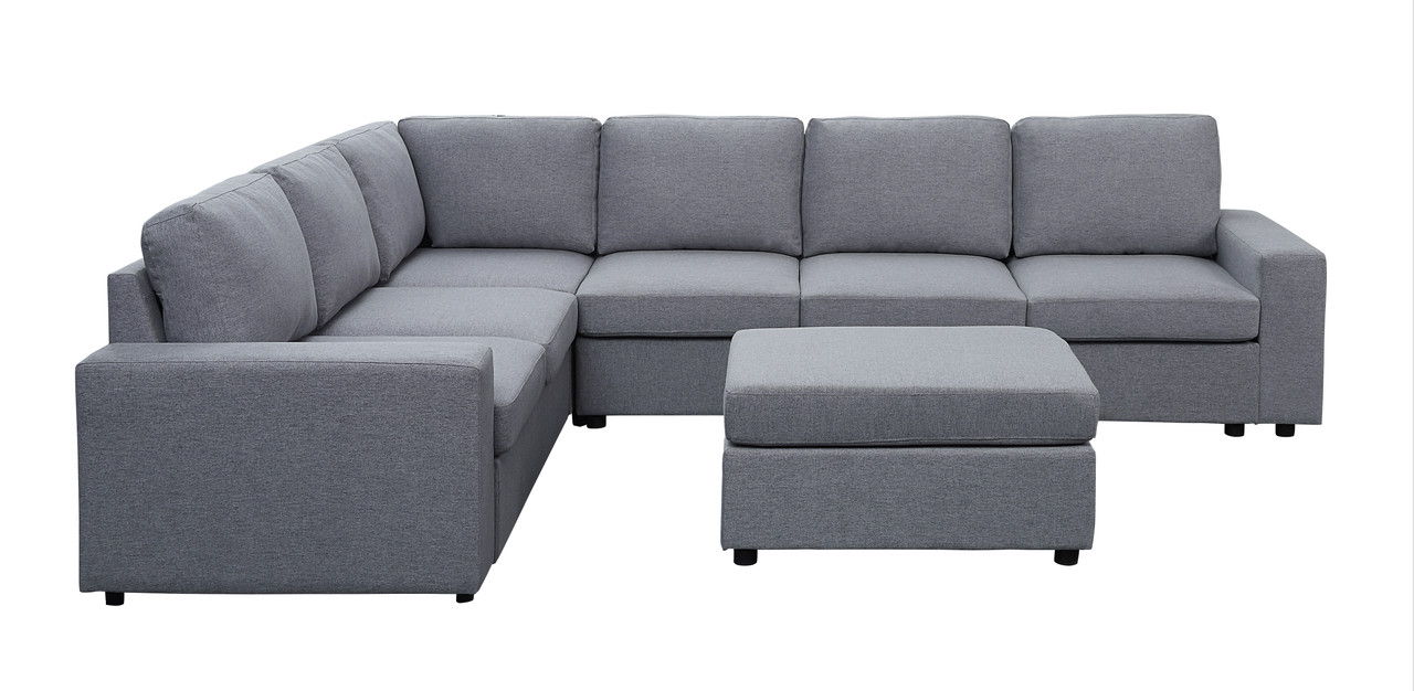 Bayside - Linen 7 Seat Reversible Modular Sectional Sofa - Light Gray