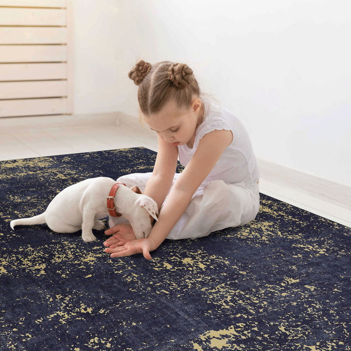 2'6'' X 10' Area Rugs, Washable Rug, Low-Pile, Non-Slip, Non-Shedding, Foldable, Kid & Pet Friendly Area Rugs For Living Room, Bedroom, Kitchen, Dining Room Rug, Perfect Gifts - Black / Gold