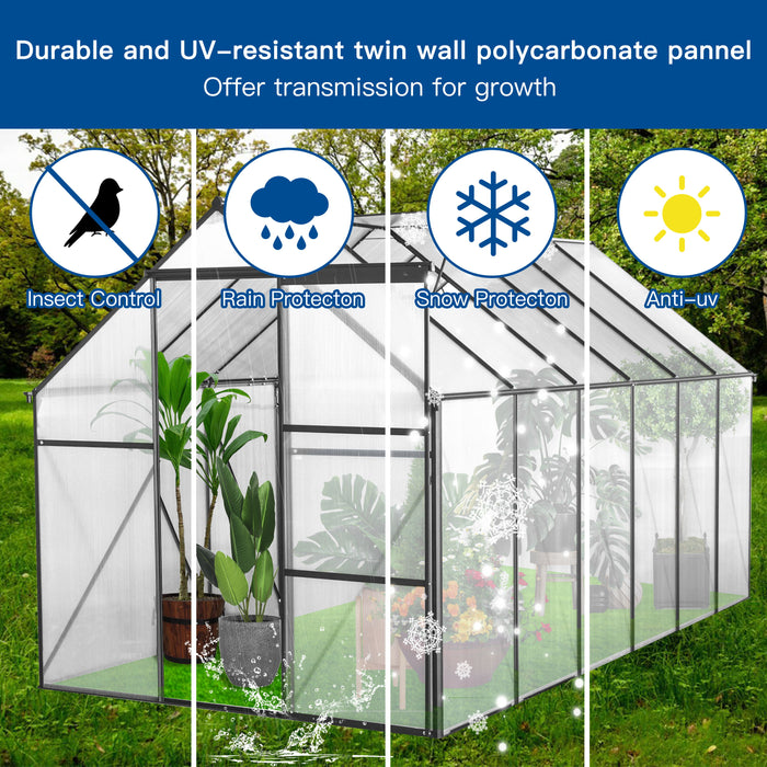 Polycarbonate Greenhouse Raised Base And Anchor Aluminum Heavy Duty Walk-In Greenhouses For Outdoor Backyard In All Season