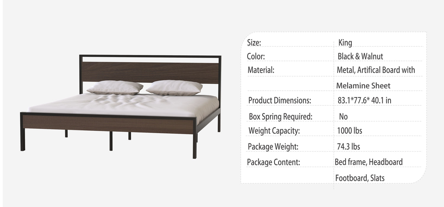 Ceres - Metal Bed With Wood Headboard & Footboard