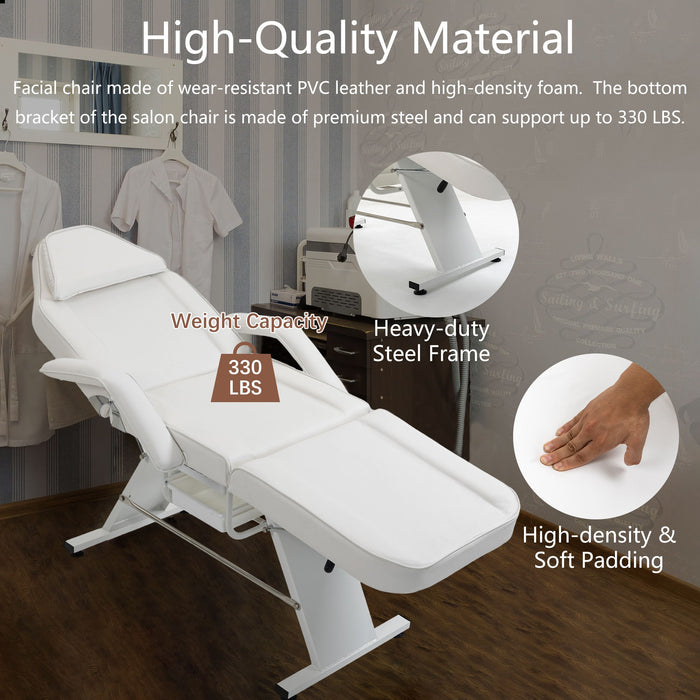 Massage Salon Tattoo Chair With Two Trays Esthetician Bed With Hydraulic Stool, Multi-Purpose 3-Section Facial Bed Table, Adjustable Beauty Barber Spa Beauty Equipment