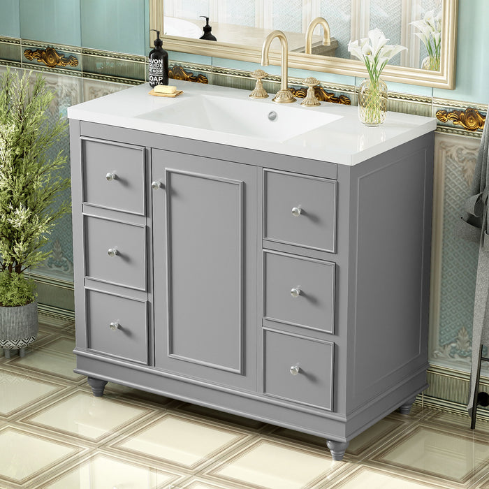 Contemporary Bathroom Vanity Cabinet, 4 Drawers & 1 Cabinet Door, Multipurpose Storage, Resin Integrated Sink, Adjustable Shelves, Solid Wood Frame With MDF