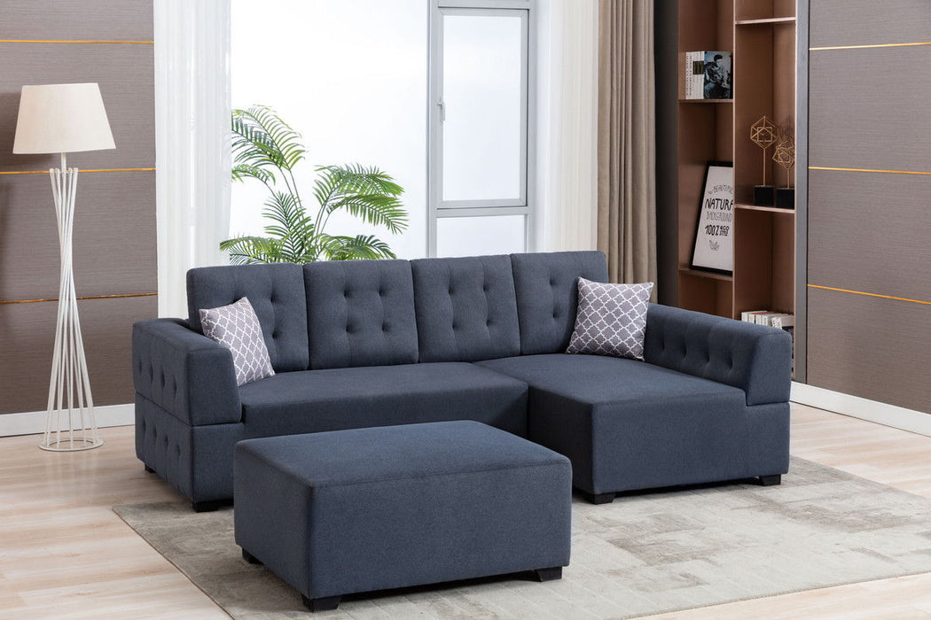 Ordell - Linen Fabric Sectional Sofa With Chaise Ottoman And Pillows