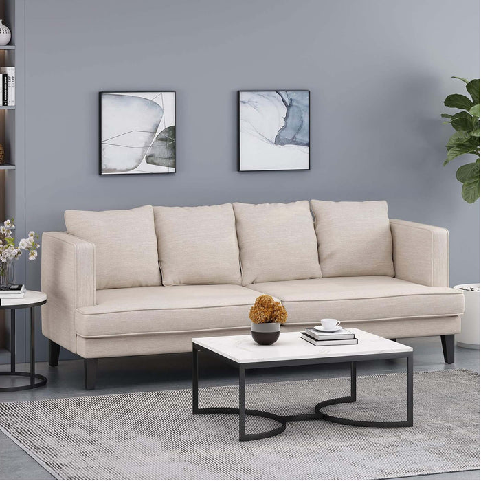 Comfy 3 Seat Sofa With Tufted Back And Arm, Modern For Living Room - Beige