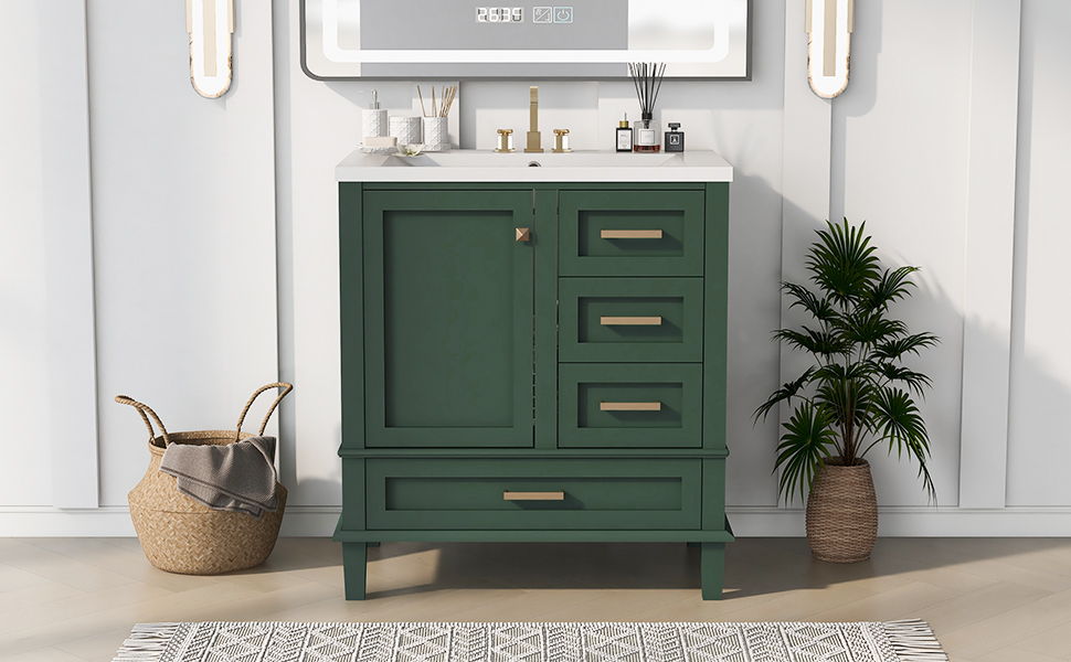 Bathroom Vanity, Modern Bathroom Cabinet With Sink Combo Set, Bathroom Storage Cabinet With A Soft Closing Door And 3 Drawers, Solid Wood Frame, Resin Basin