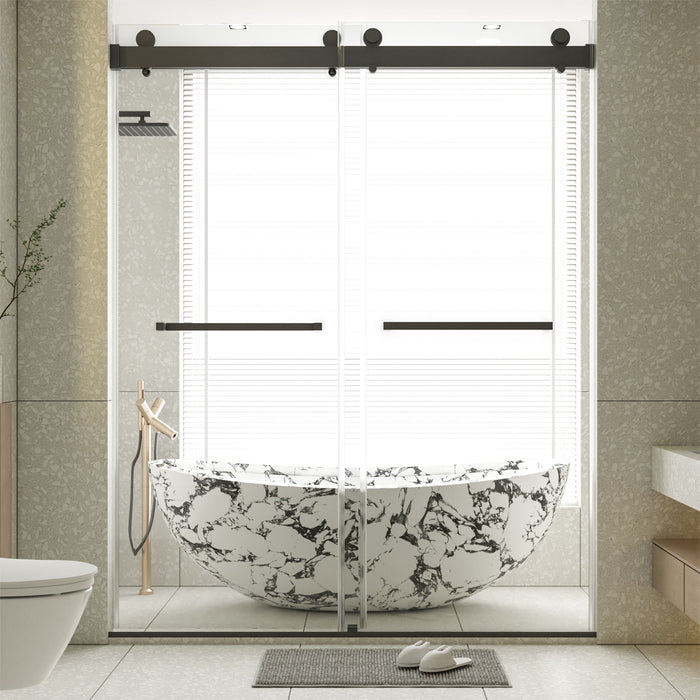 Frameless Double Sliding Soft-Close Shower Door In Matte , 3 / 8" (10Mm) Thick SGCC Tempered Glass Door - Black