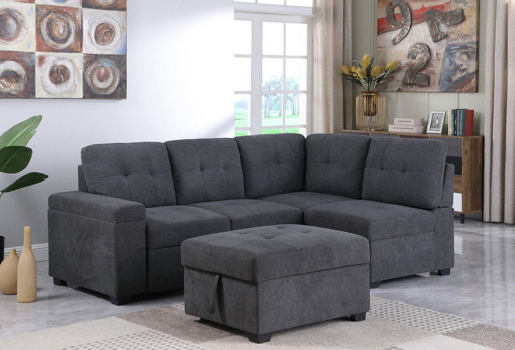 Sadie - Woven Fabric Sleeper Sectional Sofa With Storage Ottoman, Storage Arm - Dark Gray