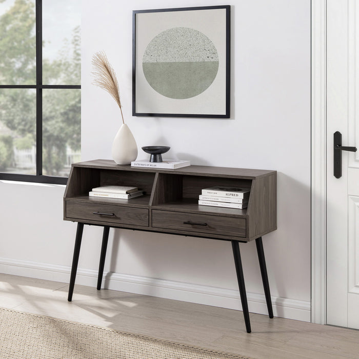 Contemporary 2 Drawer Angled Entry Table - Slate Gray