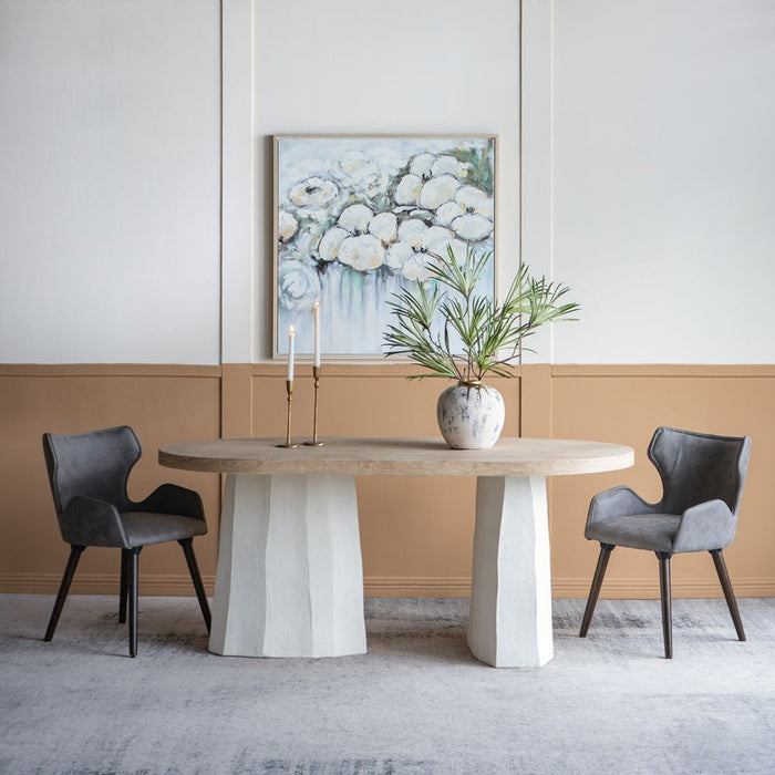 Decorative Dining Table With Top And Magnesium Base - Brown White