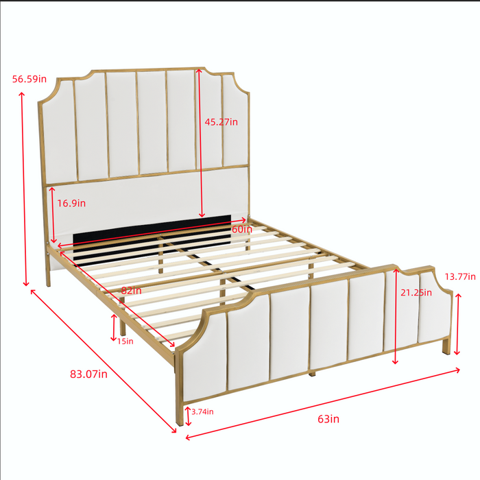 Queen Size Bed Frame,Upholstered Platform Bed & High headboard with Wood Slat Support,No Box Spring Needed,Easy Assembly, Velvet White