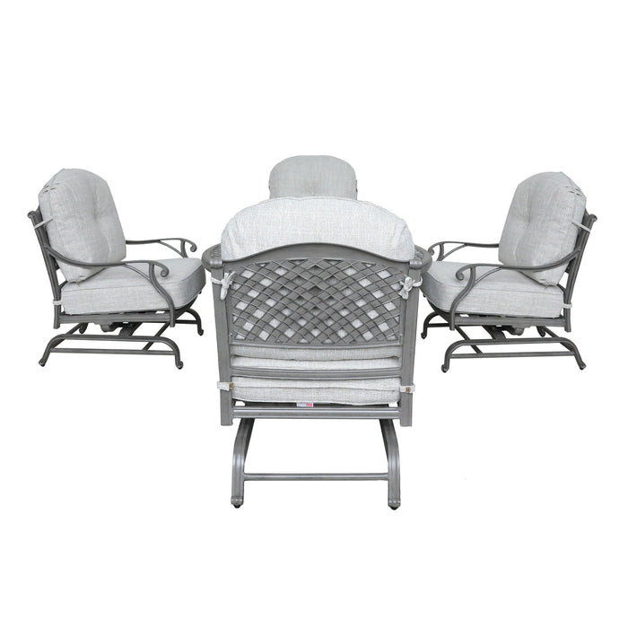 Outdoor 5 Piece Aluminum Chat High Fire Pit Set With Cushion, Golden Gauze