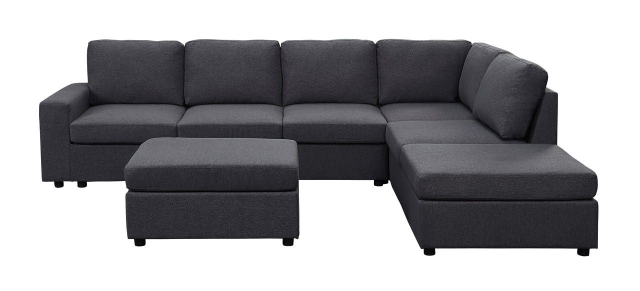 Marley - Linen 7 Seat Reversible Modular Sectional Sofa With Ottoman