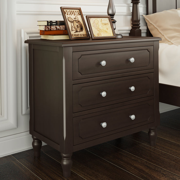 Vintage Country Style 3 Drawers Nightstand, Bedside Table