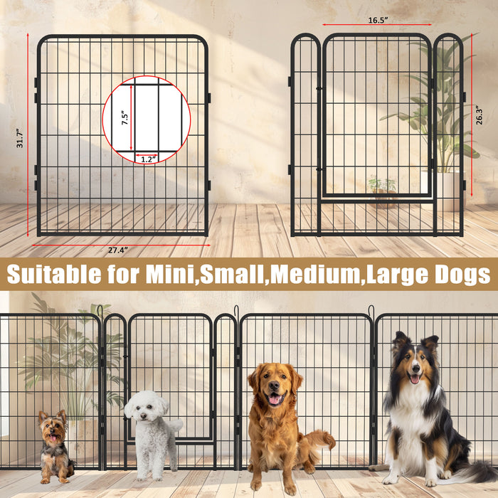 53.94" 6 Panels Heavy Duty Metal Playpen With Door, Dog Fence Pet Exercise Pen For Outdoor, Indoor