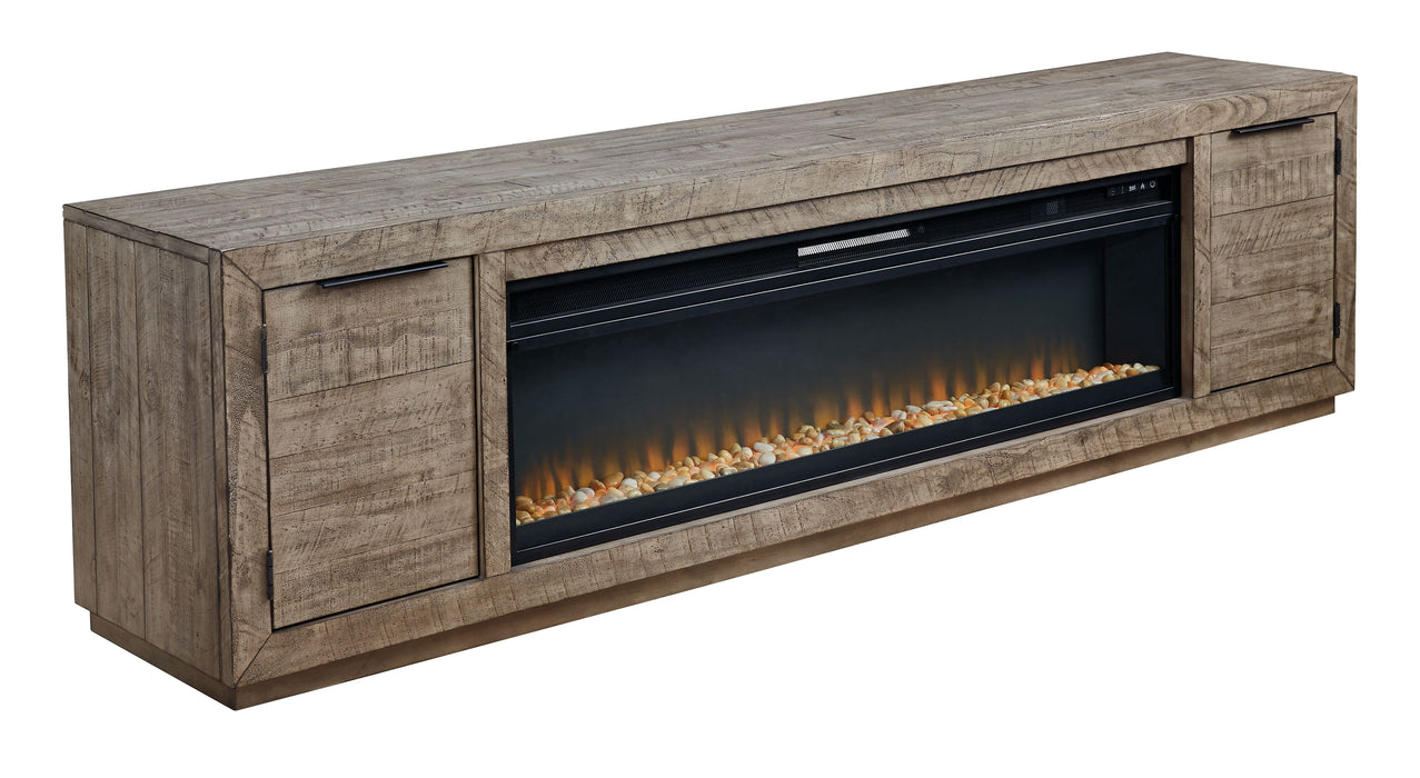 Krystanza - Gris desgastado - Mueble para TV con inserto ancho para chimenea