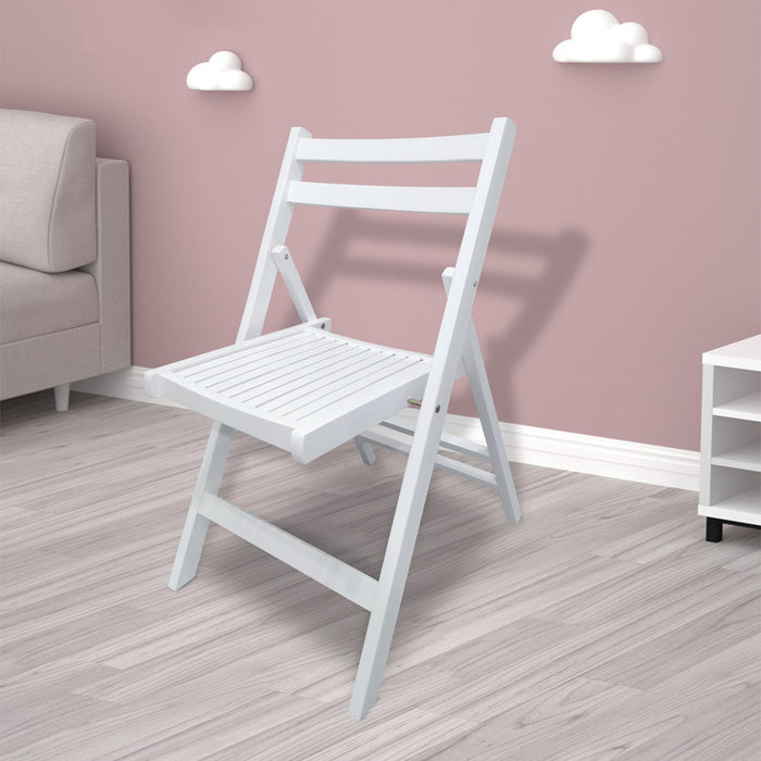 Furniture Slatted Wood Folding Special Event Chair (Set of 4), Folding Chair, Foldable Style - White - Solid Wood