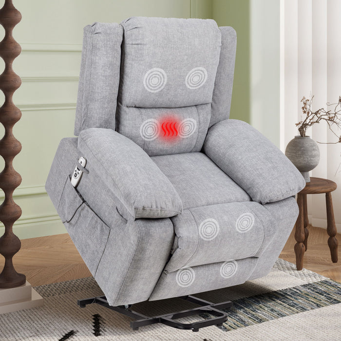 Electric Power Recliner Chair With Massage For Elderly, Remote Control Multi-Function Lifting, Timing, Cushion Heating Chair With Side Pocket