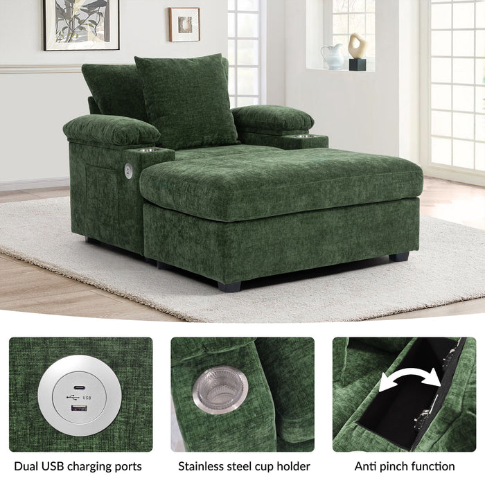 Modern Oversized Chair With Ottoman, Comfy Sofa With Cupholders And USB Charging Ports Chair For Living Room
