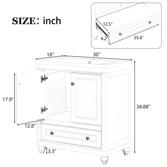 Bathroom Vanity With Sink, Combo, Cabinet With Doors And Drawer, Solid Frame And MDF Board