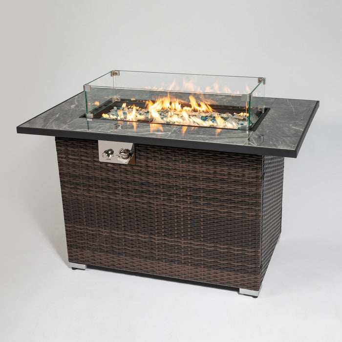 44" Outdoor Fire Pit Table, Propane Fire Table With Ceramic Tabletop Gas Fire Table - Espresso