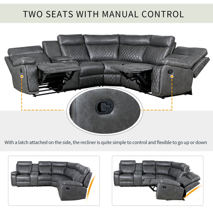 Home Theater Seating Manual Recliner With Cup Holder, Hide - Away Storage PU Reclining Sofa For Living Room, Home Theater