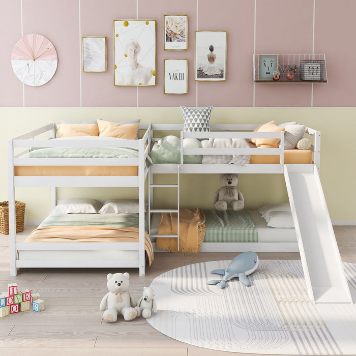 Kids Furniture - Shaped Bunk Bed With Slide And Short Ladder