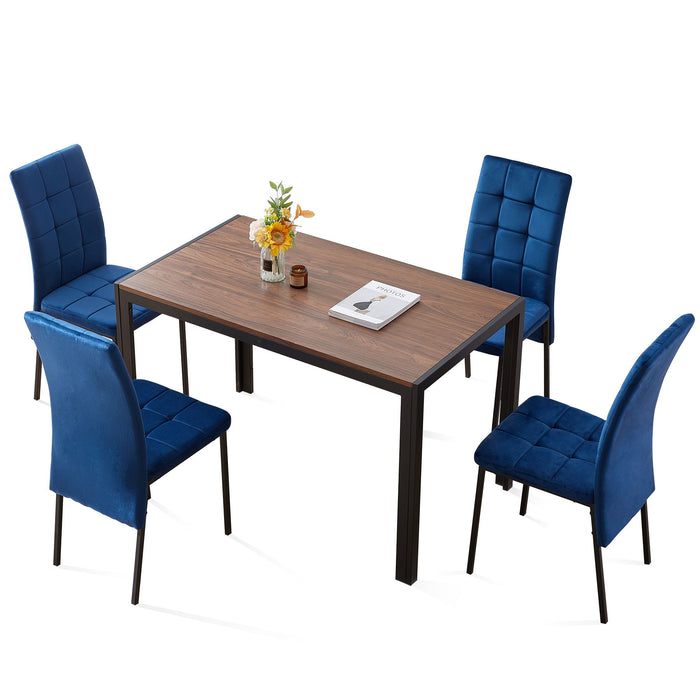 5 Piece Dining Set Including Velvet High Back Nordic Dining Chair & Creative Design Dining Table