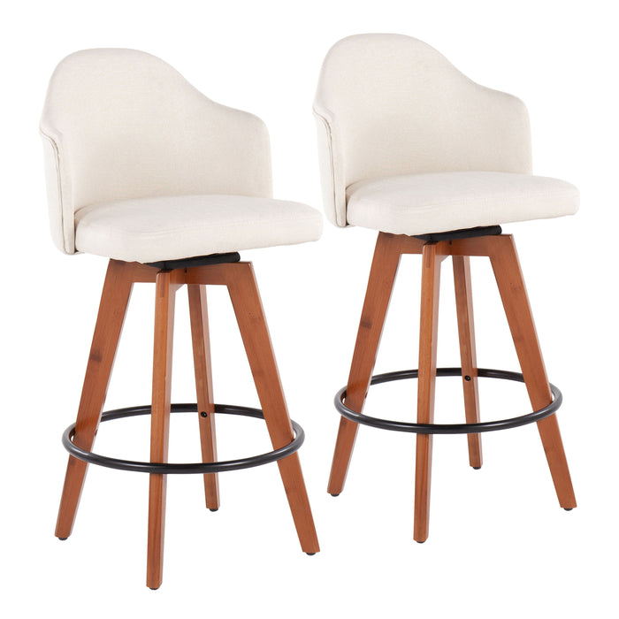 Ahoy - Contemporary Fixed Height Counter Stool With Bamboo Round Footrest (Set of 2)