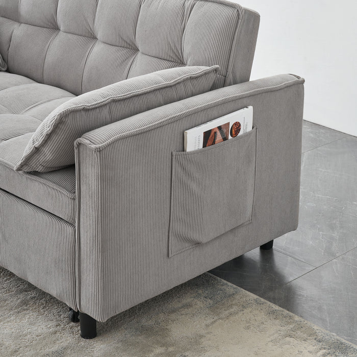 Two-Seat Casual Sofa With Pull Out Bed, Living Room Furniture - Light Gray