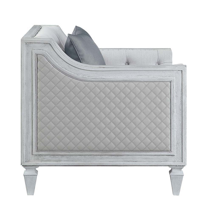 Katia - Chair - Light Gray Linen & Weathered White Finish