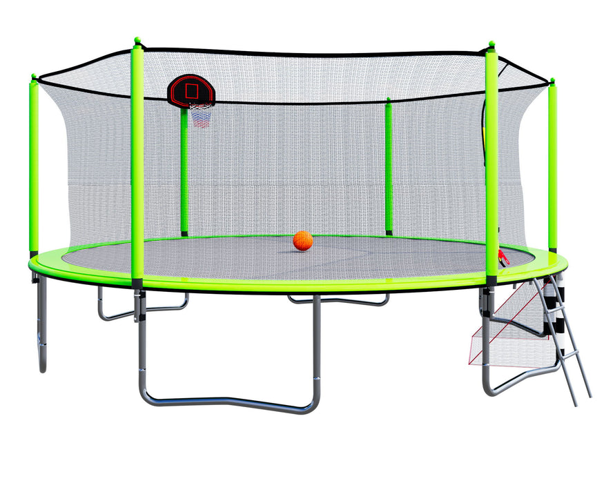 16Ft Trampoline With Basketball Hoop Pump And Ladder (Inner Safety Enclosure) With Soccer Goal