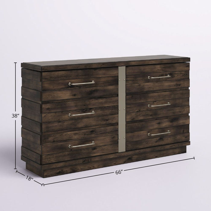 Industrial Farmhouse Designed 6 Drawer Dresser - Brown