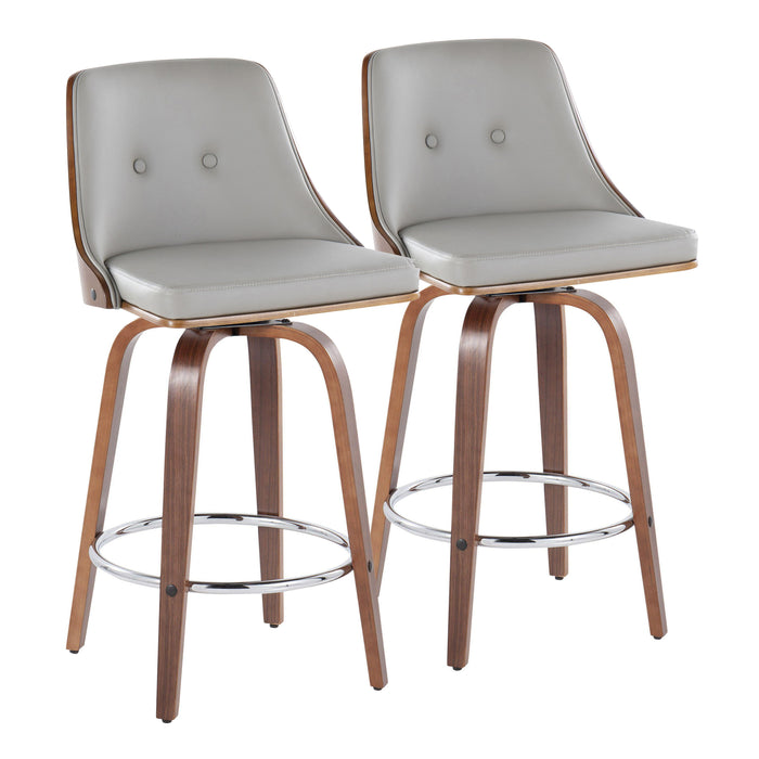 Gianna - Mid-Century Modern Fixed Height Stool With Swivel With Round Footrest (Set of 2)